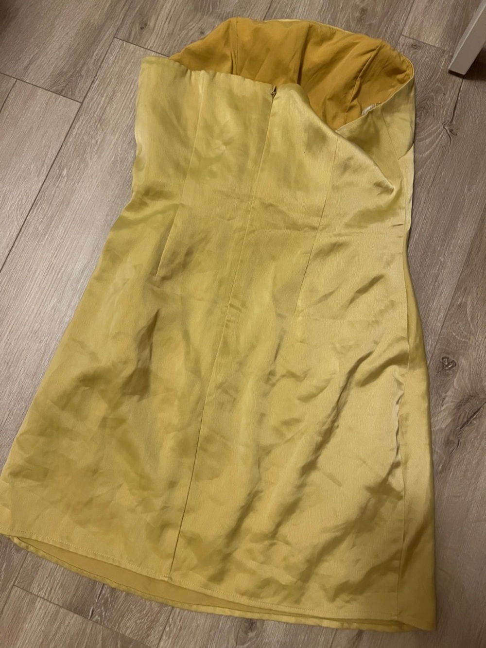 Wayf Strapless Satin Mini Dress in Lemon - Picture 4 of 6